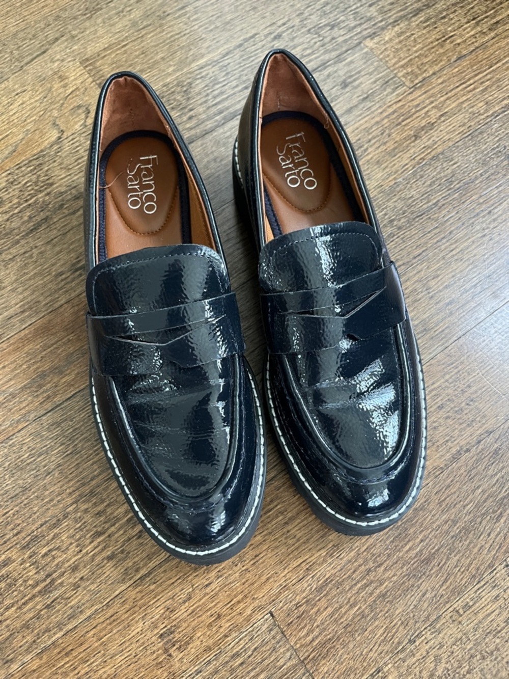 Franco Sarto Black Patent Leather Classic Penny Loafers